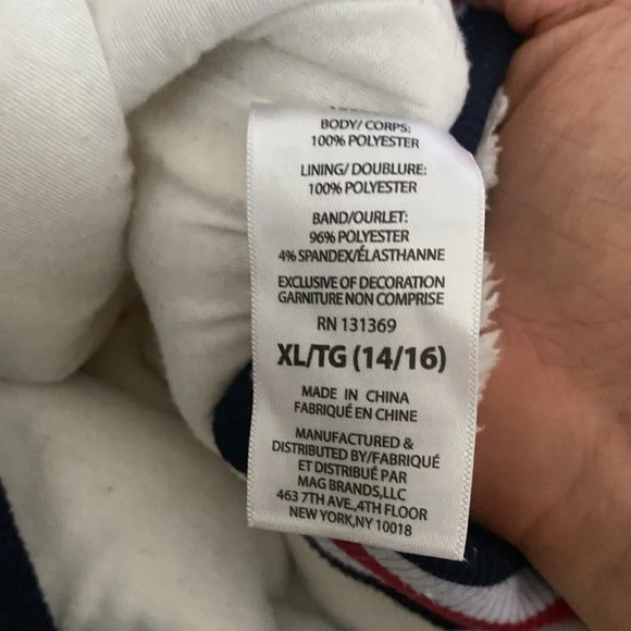 FILA Long sleeved Cream & Navy Fleece Teddy Bear Hoodie Girls size 14/16 X-Large - Picture 12 of 13